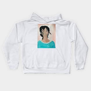 Girl black hair watercolour portrait Kids Hoodie